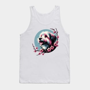 Joyful Lowchen Amidst Spring Cherry Blossoms Tank Top